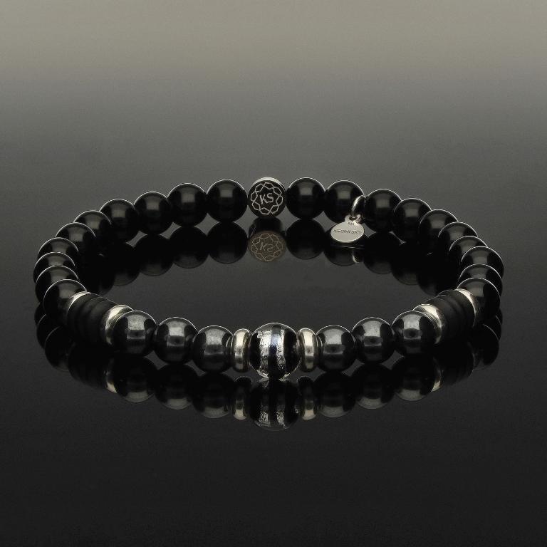 Armband mit Murano-Glas, 925 Silber, Onyx & Hämatit