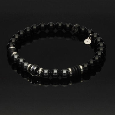 Armband mit Murano-Glas, 925 Silber, Onyx & Hämatit