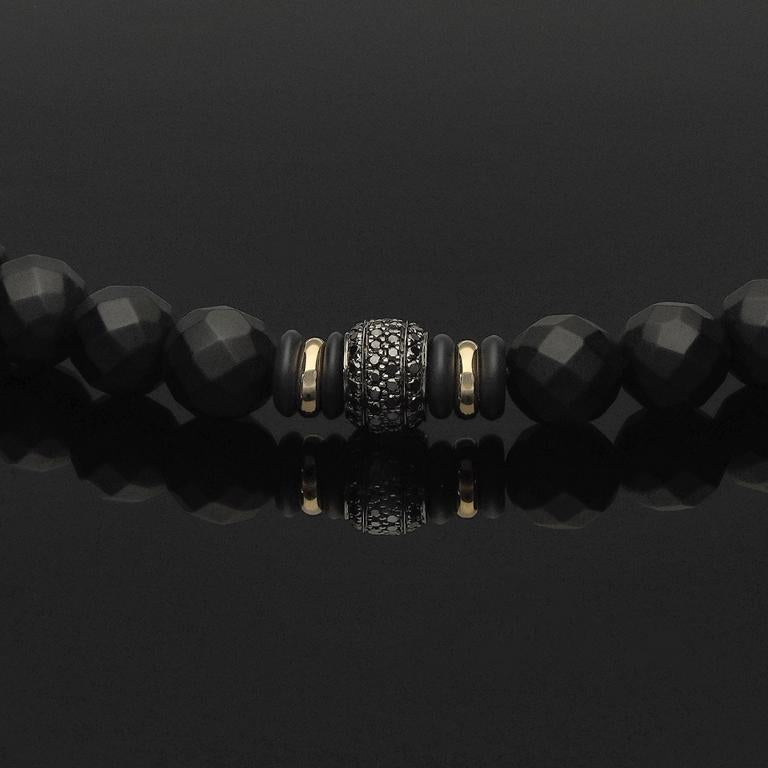 Makramee-Halskette mit 76 schwarzen Diamanten, 585 Weissgold, schwarzem Rhodium, 585 Gelbgold & Onyx in 8mm