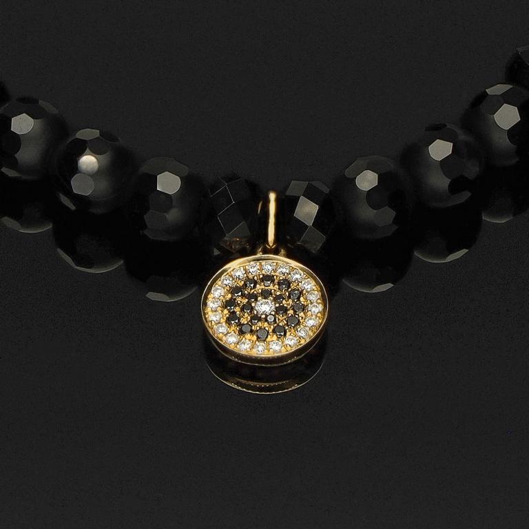 Edelstein Makramee-Armband mit weißen & schwarzen Diamanten in 585 Gelbgold-Anhänger, funkelndem Spinell & Onyx in 6mm