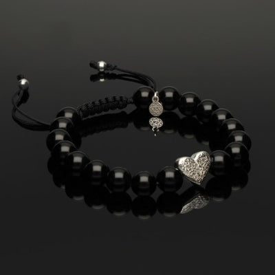 Makramee Armband mit Onyx & gehämmertem Herz aus 925 Silber