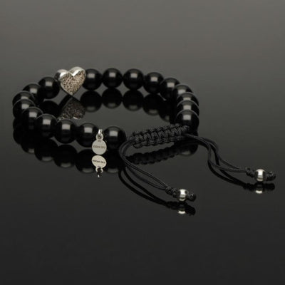 Makramee Armband mit Onyx & gehämmertem Herz aus 925 Silber