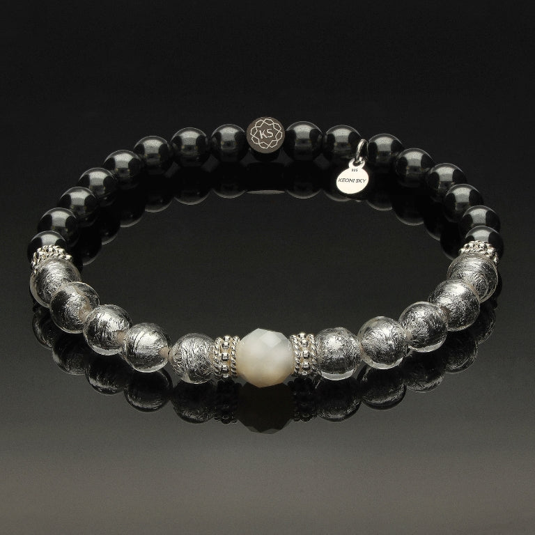 Damen Perlenarmband mit Perlmutt, Murano-Glas, 925 Silber & Hämatit