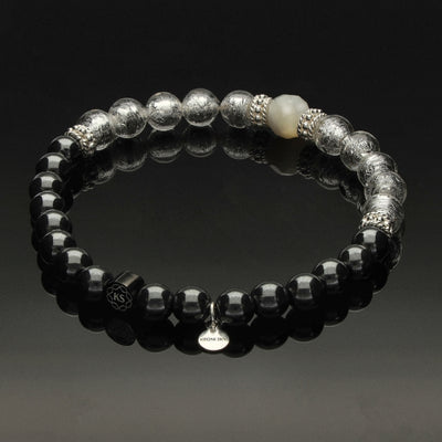 Damen Perlenarmband mit Perlmutt, Murano-Glas, 925 Silber & Hämatit